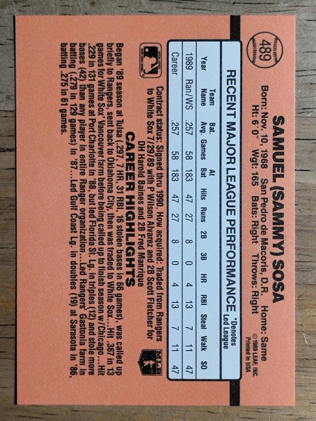 1990 Donruss #489 Sammy Sosa RC
