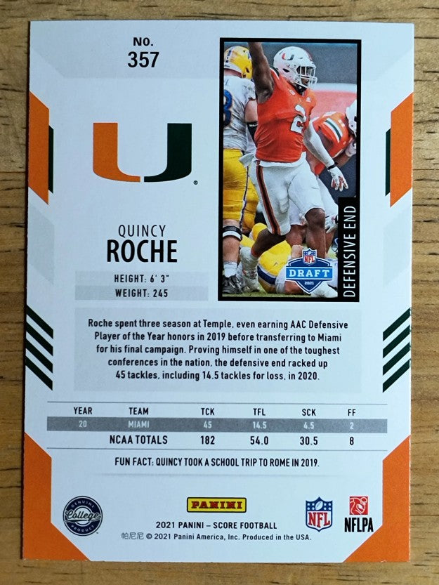 2021 Score #357 Quincy Roche RC