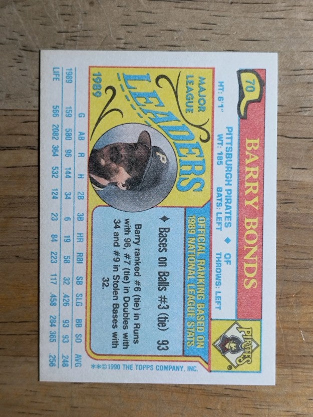 1990 Topps Mini Leaders #70 Barry Bonds