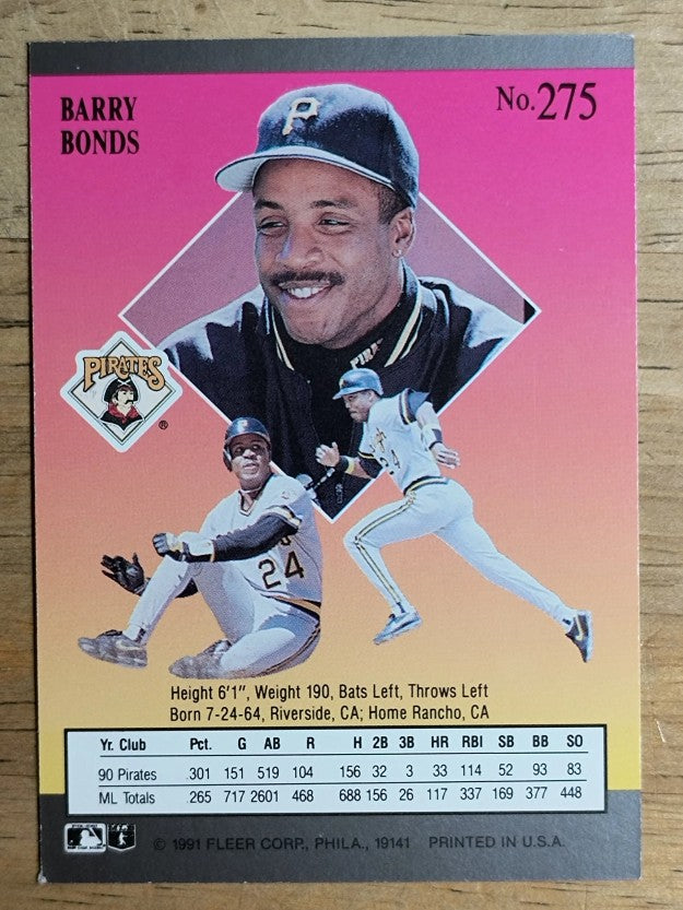 1991 Ultra #275 Barry Bonds
