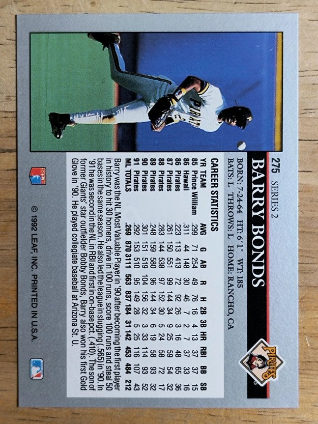 1992 Leaf #275 Barry Bonds