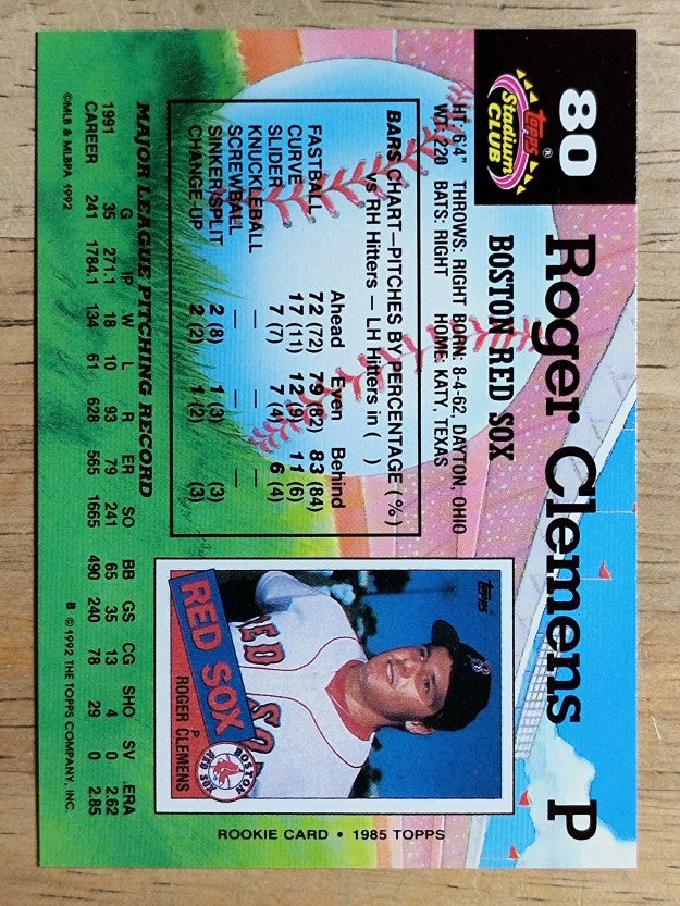 1992 Stadium Club #80 Roger Clemens
