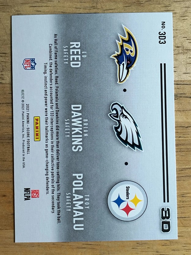 2021 Score 3D #3 Brian Dawkins/Ed Reed/Troy Polamalu