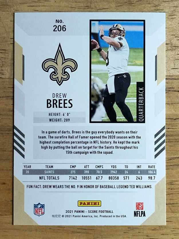 2021 Score Gold #206 Drew Brees