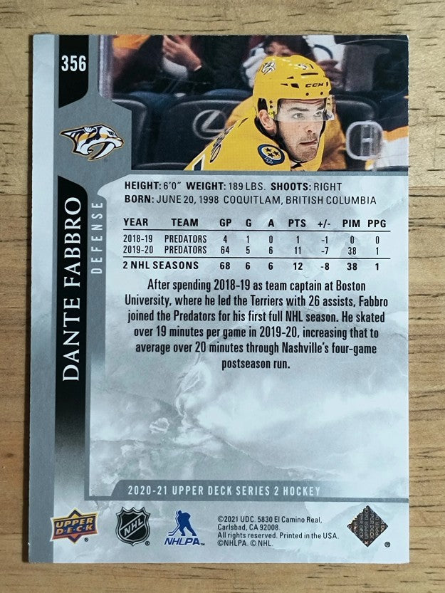 2020-21 Upper Deck #356 Dante Fabbro