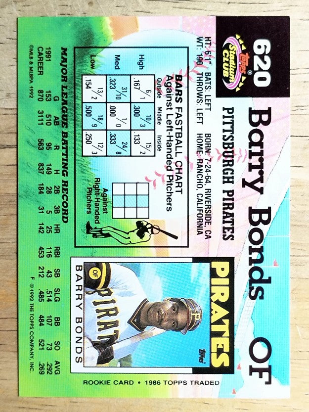 1992 Stadium Club #620 Barry Bonds