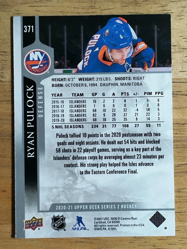 2020-21 Upper Deck #371 Ryan Pulock