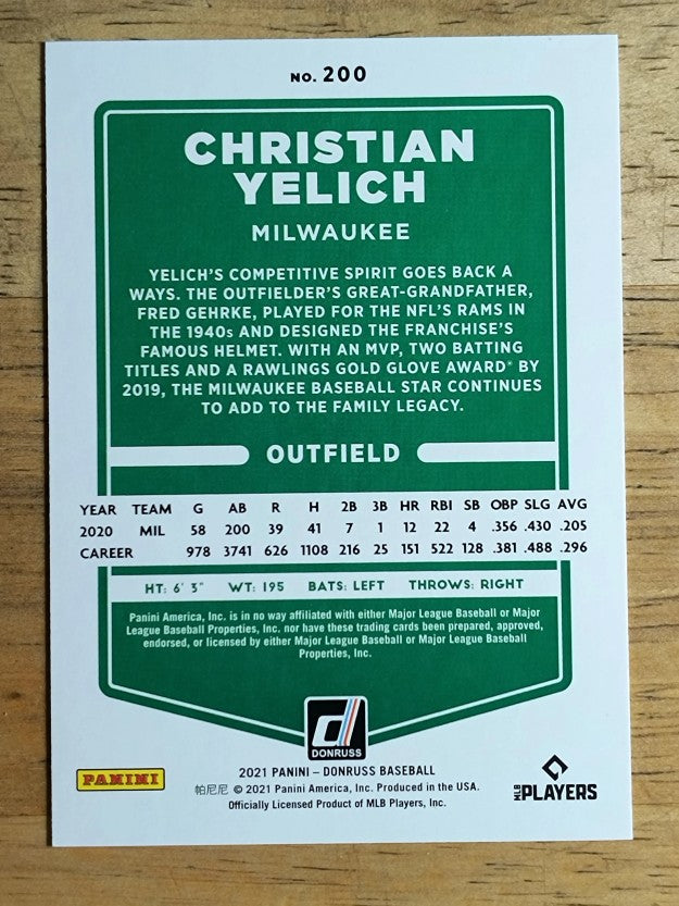 2021 Donruss #200 Christian Yelich