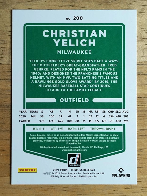 2021 Donruss #200 Christian Yelich
