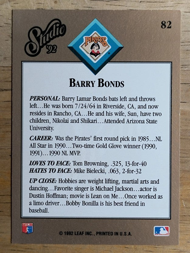 1992 Studio #82 Barry Bonds