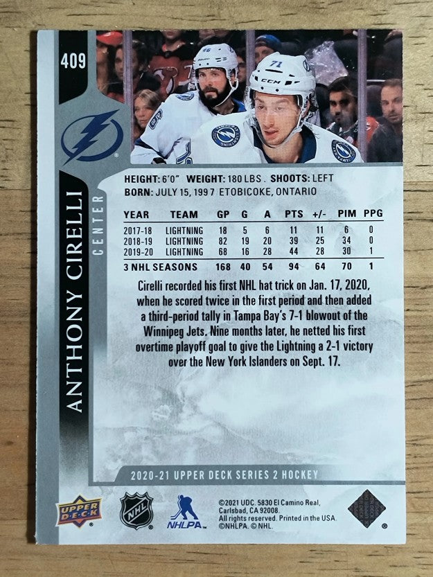 2020-21 Upper Deck #409 Anthony Cirelli