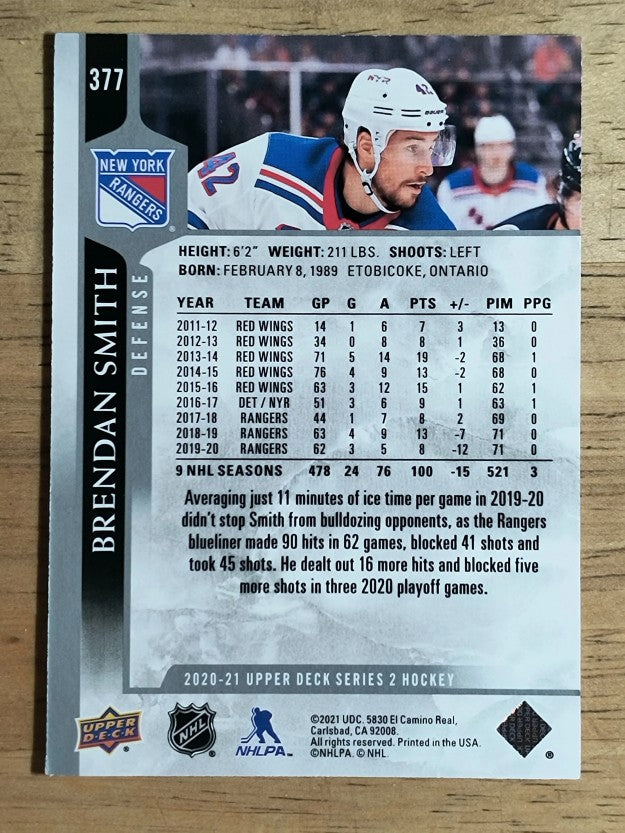 2020-21 Upper Deck #377 Brendan Smith