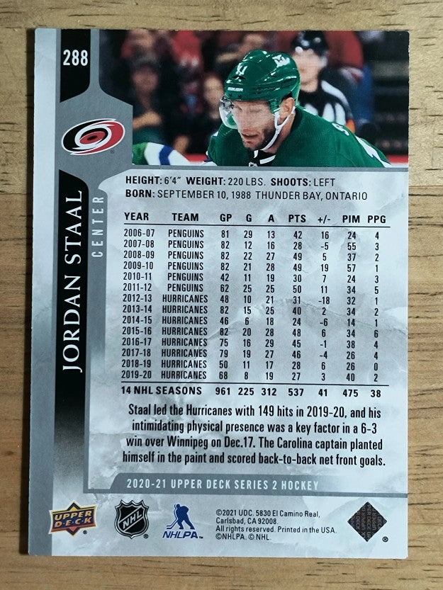 2020-21 Upper Deck #288 Jordan Staal
