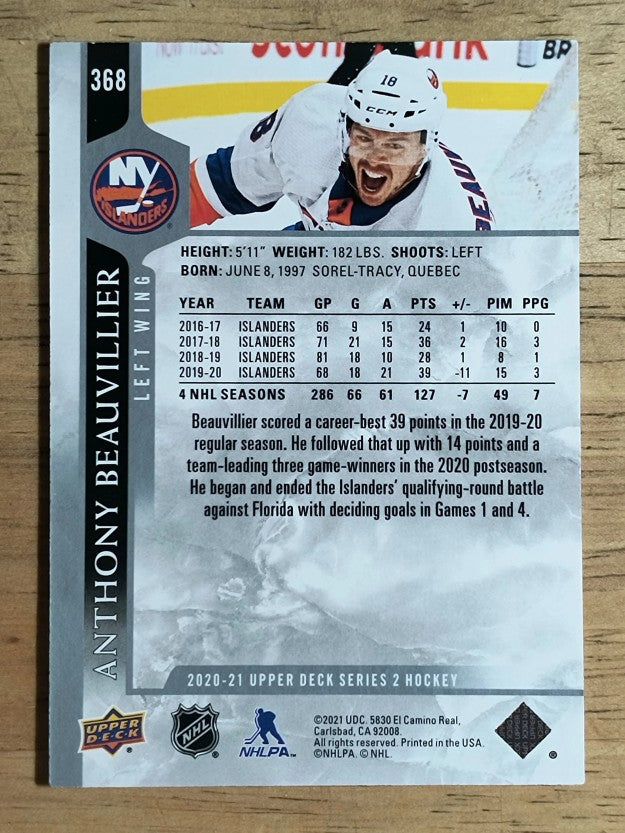 2020-21 Upper Deck #368 Anthony Beauvillier