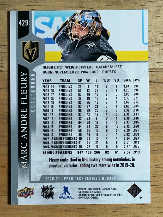 2020-21 Upper Deck #429 Marc-Andre Fleury