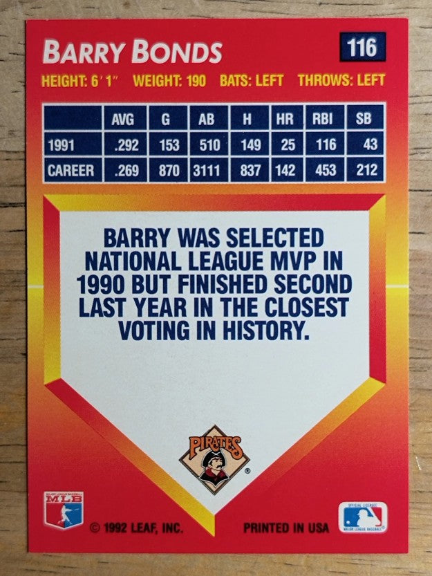 1992 Triple Play #116 Barry Bonds