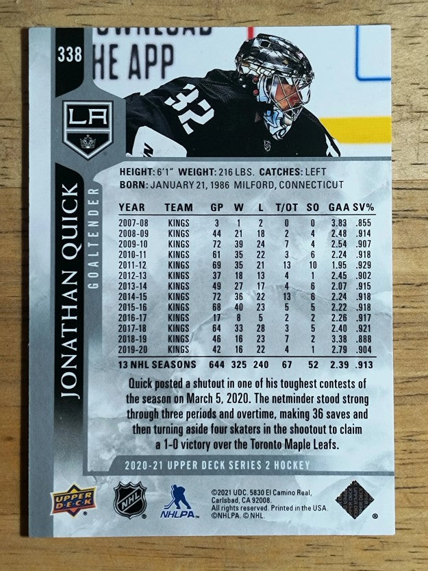 2020-21 Upper Deck #338 Jonathan Quick