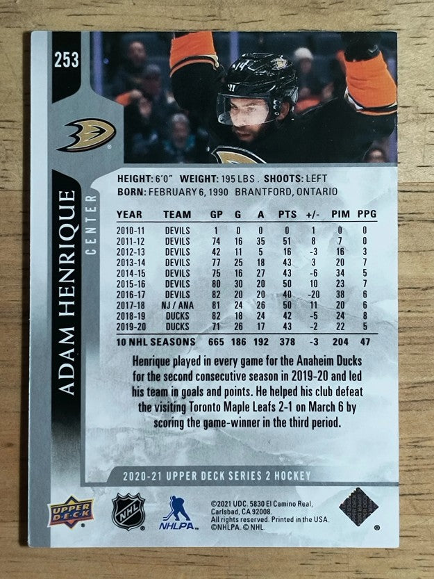 2020-21 Upper Deck #253 Adam Henrique