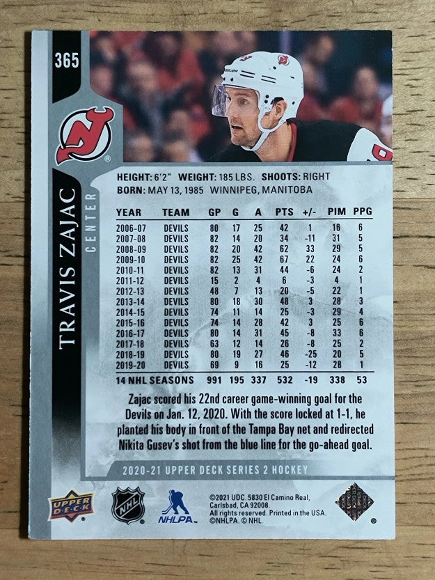 2020-21 Upper Deck #365 Travis Zajac