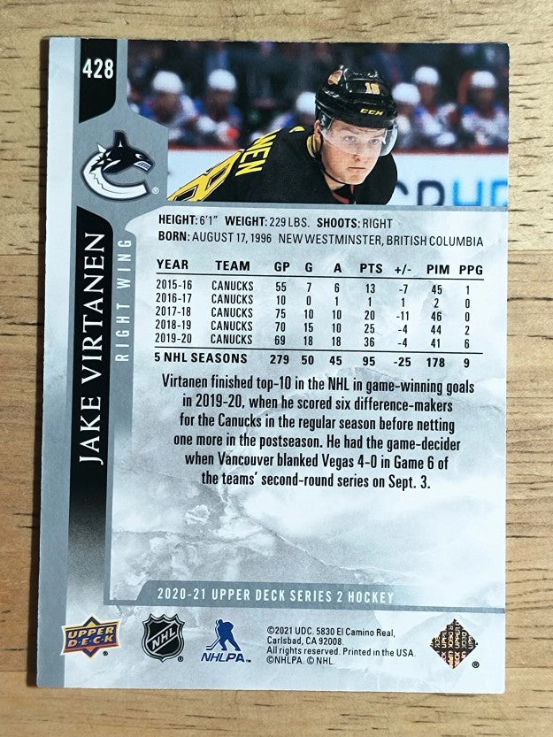2020-21 Upper Deck #428 Jake Virtanen