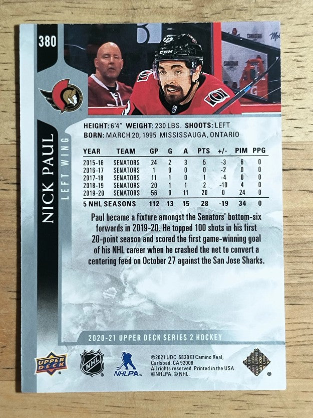 2020-21 Upper Deck #380 Nick Paul