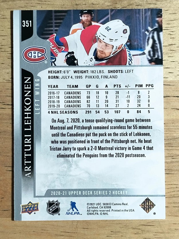 2020-21 Upper Deck #351 Artturi Lehkonen