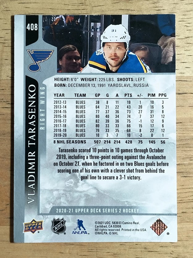 2020-21 Upper Deck #408 Vladimir Tarasenko