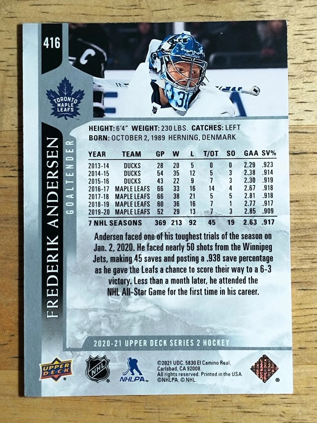 2020-21 Upper Deck #416 Frederik Andersen