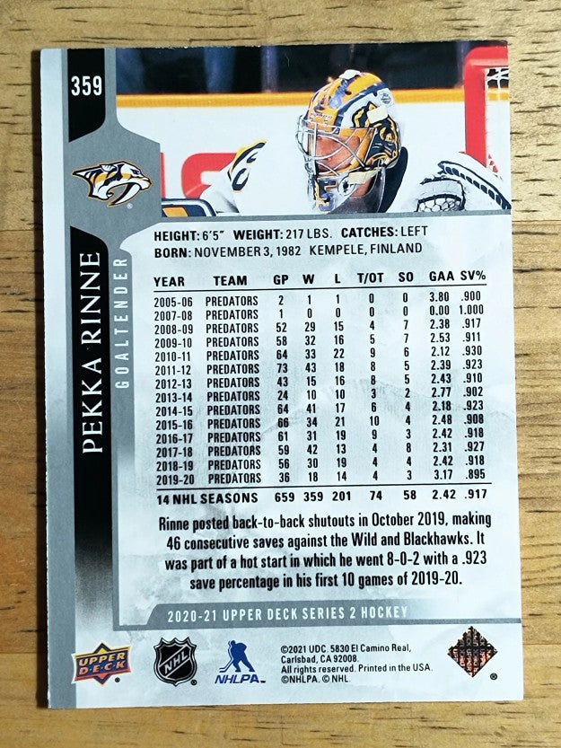 2020-21 Upper Deck #359 Pekka Rinne