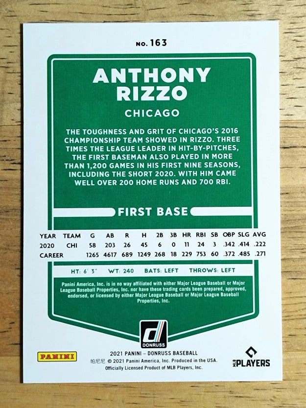 2021 Donruss #163 Anthony Rizzo