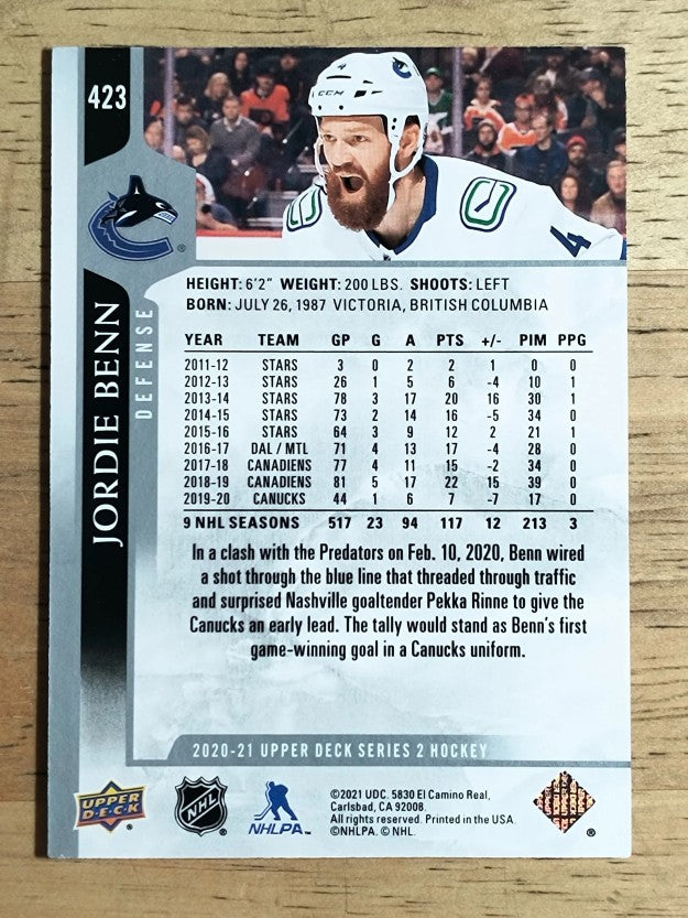 2020-21 Upper Deck #423 Jordie Benn