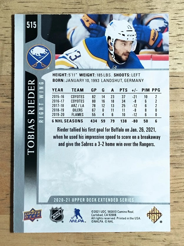 2020-21 Upper Deck #515 Tobias Rieder