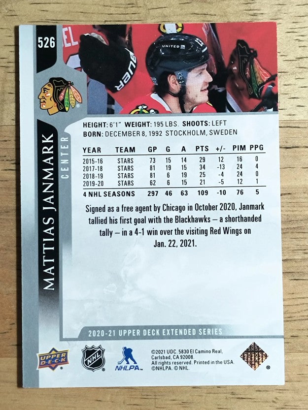2020-21 Upper Deck #526 Mattias Janmark
