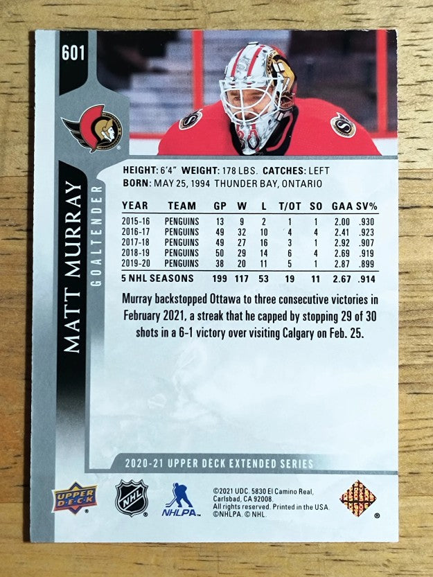2020-21 Upper Deck #601 Matt Murray