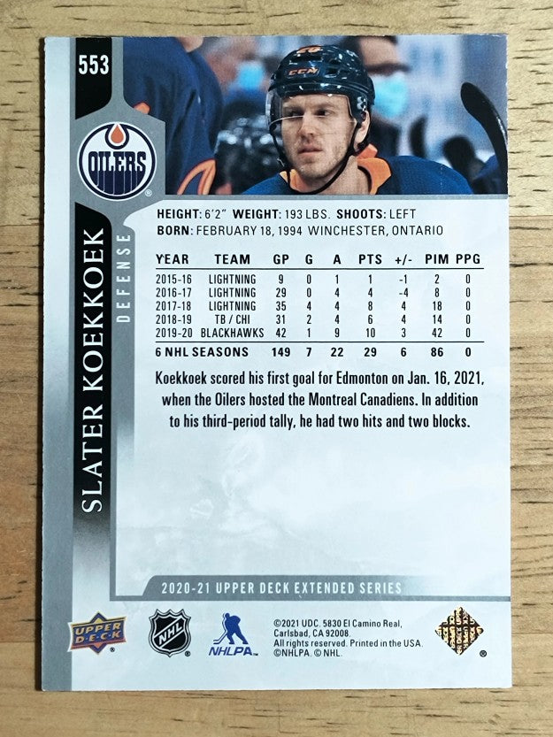 2020-21 Upper Deck #553 Slater Koekkoek