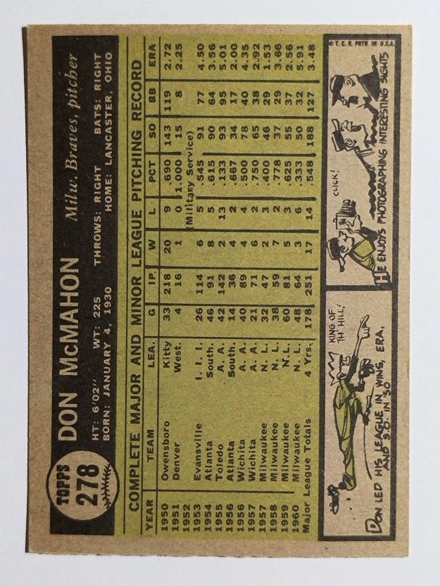 1961 Topps #278 Don McMahon (EX)