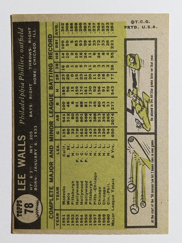 1961 Topps #78 Lee Walls (EX)