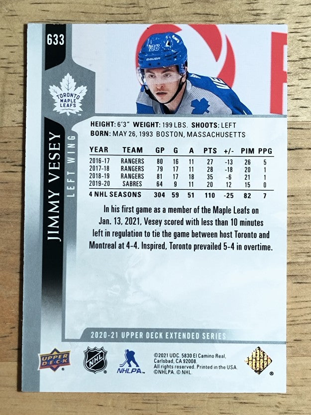 2020-21 Upper Deck #633 Jimmy Vesey