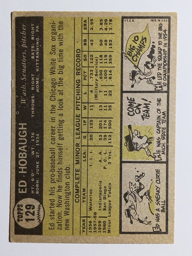 1961 Topps #129 Ed Hobaugh (VGEX)