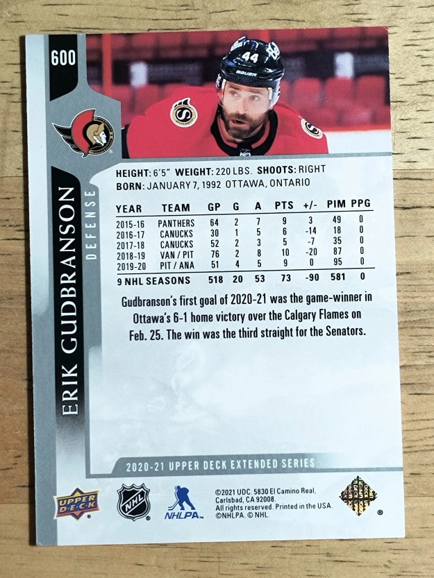 2020-21 Upper Deck #600 Erik Gudbranson