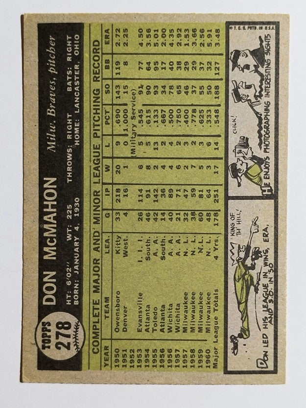1961 Topps #278 Don McMahon (VGEX)