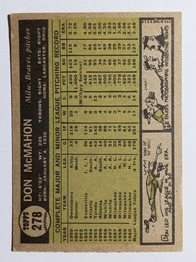 1961 Topps #278 Don McMahon (VGEX)