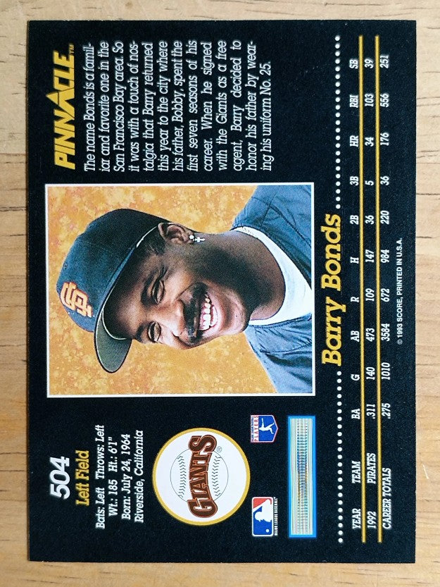 1993 Pinnacle #504 Barry Bonds