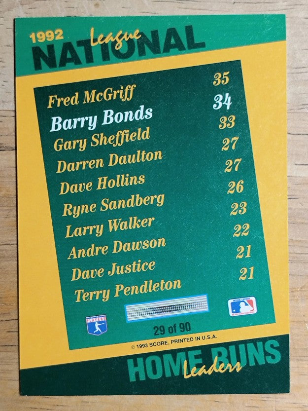 1993 Select Stat Leaders #29 Barry Bonds