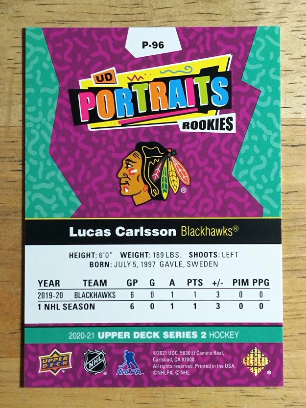 2020-21 Upper Deck UD Portraits #P96 Lucas Carlsson