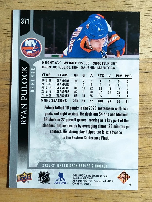 2020-21 Upper Deck #371 Ryan Pulock