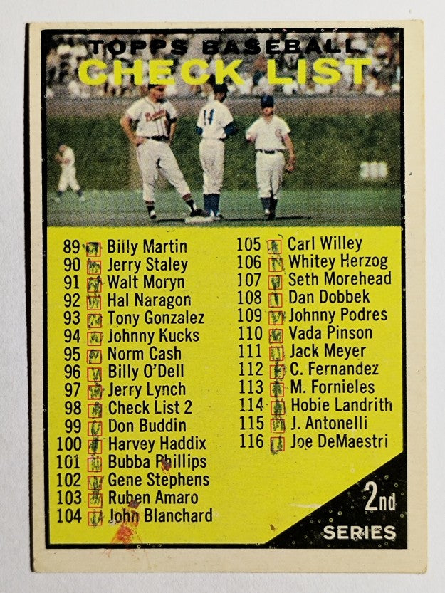 1961 Topps #98B Checklist 2/Yellow Checklist/98 black on white (GOOD)