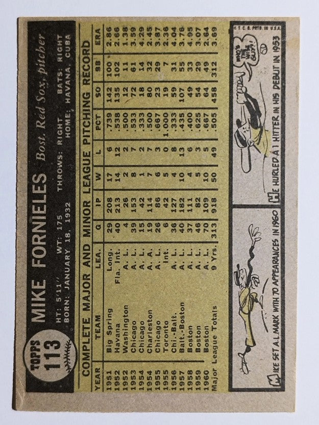 1961 Topps #113 Mike Fornieles (VGEX)