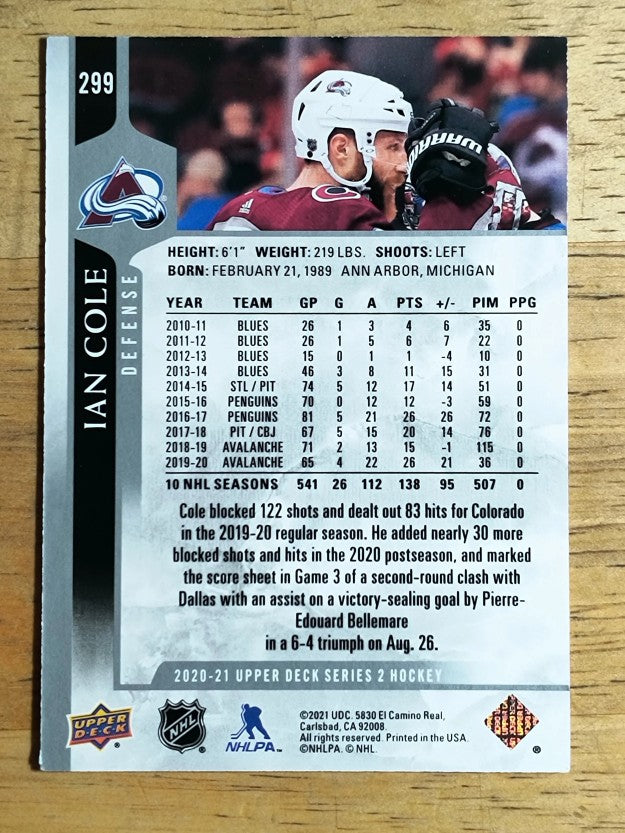 2020-21 Upper Deck #299 Ian Cole