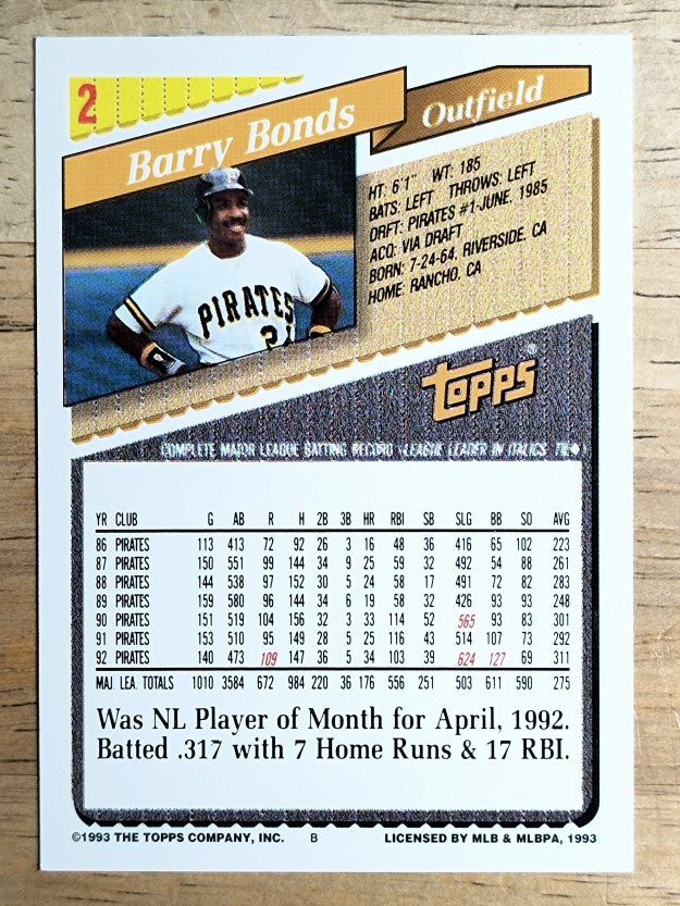 1993 Topps #2 Barry Bonds